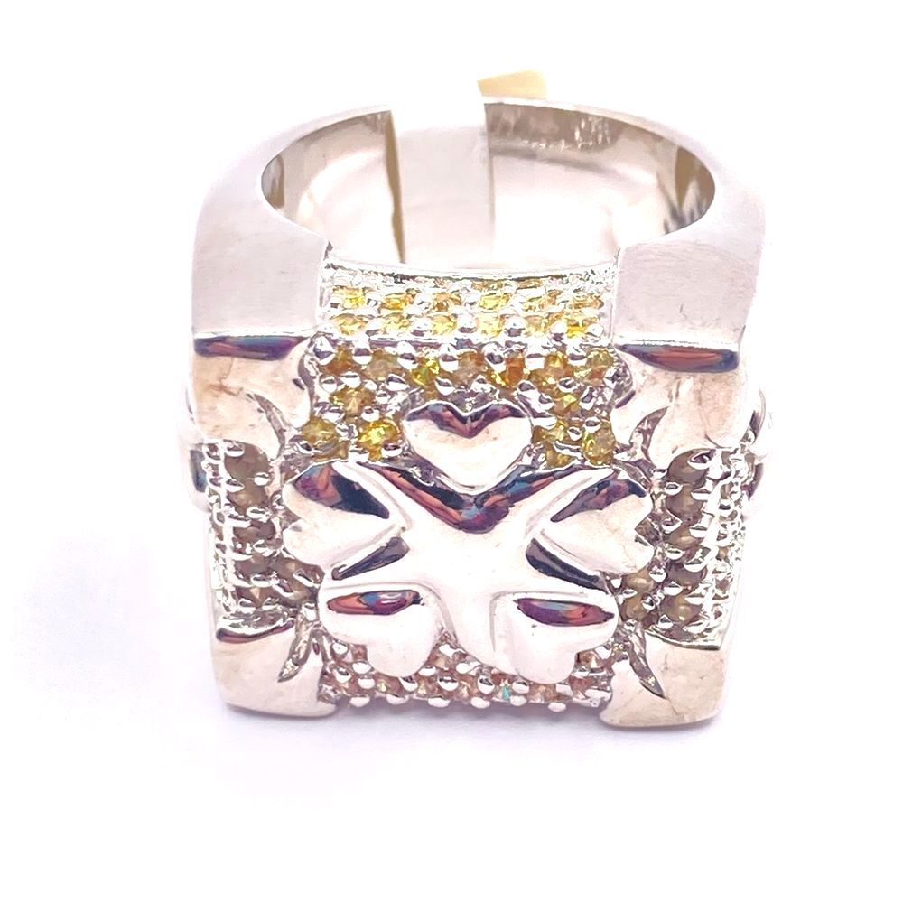 Silver Colorful Rhinestone Heart Chunky Cocktail Ring Size 7